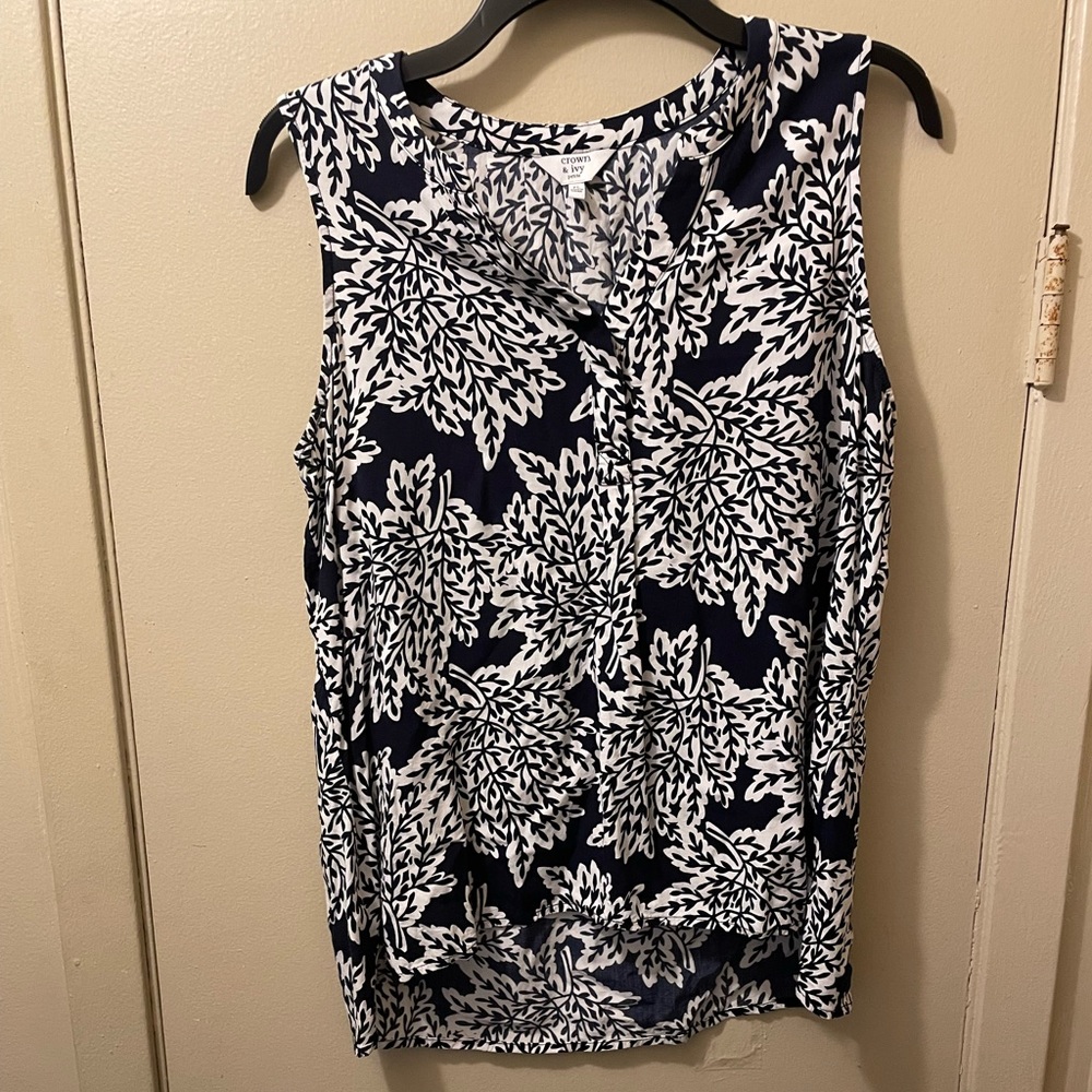 Petite Large Dark Navy and White Blouse